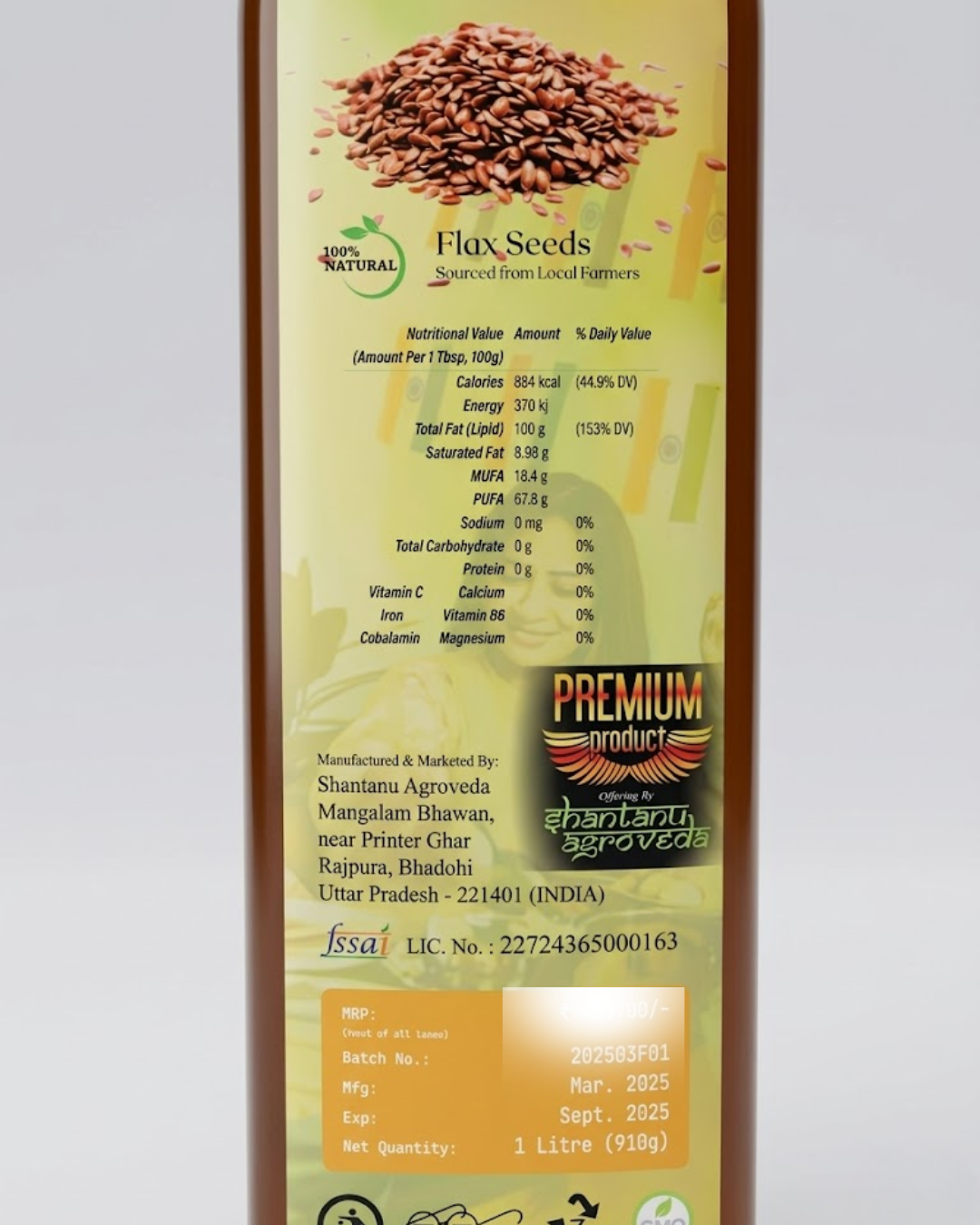 Mangalam Wood Pressed Flaxseed Oil (Alsi Oil) – Cold Pressed, Unrefined | Rich in Omega-3 | 1L