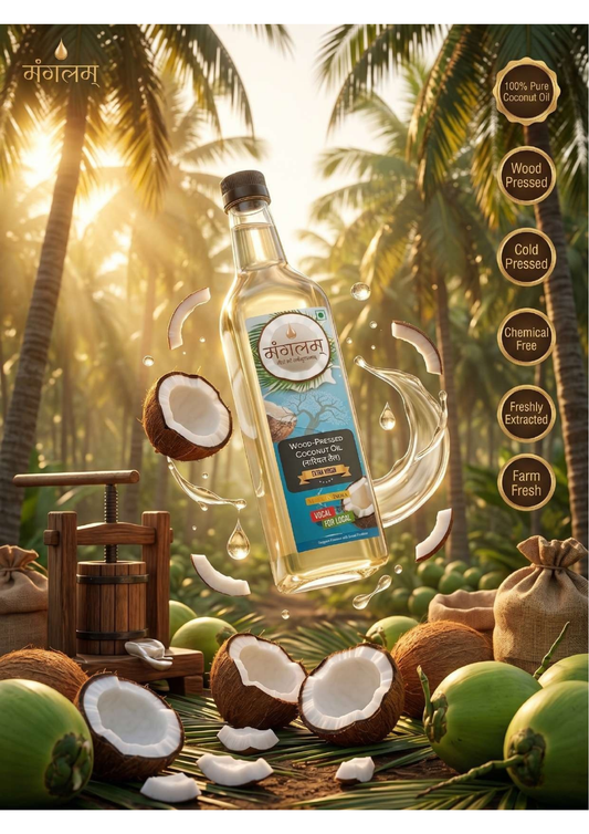 Mangalam Wood Pressed Coconut Oil (Nariyal Tel) – Cold Pressed, Unrefined | 1L