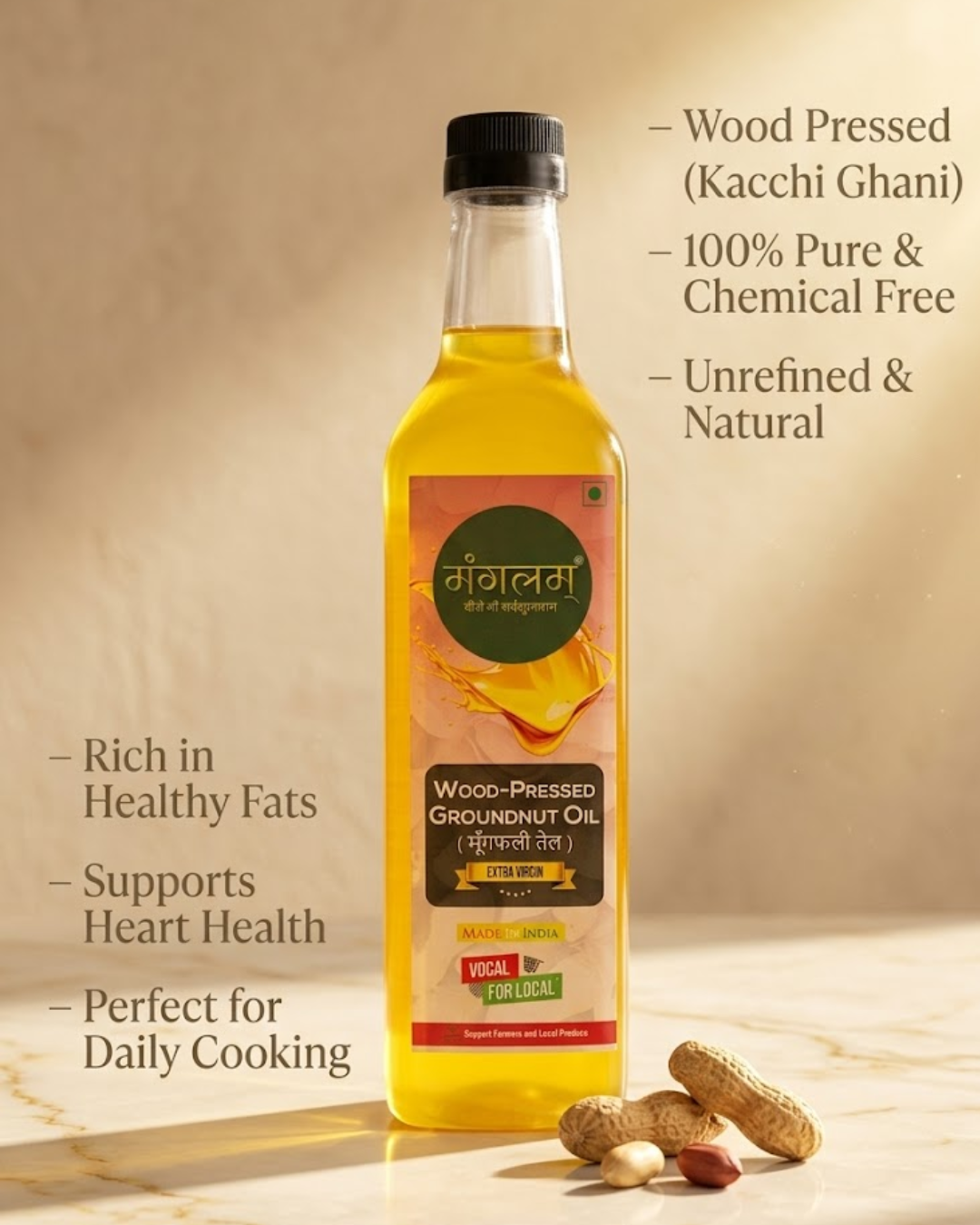 Mangalam Wood Pressed Groundnut Oil (Lakdi Ghani) – Wood Pressed, Unrefined