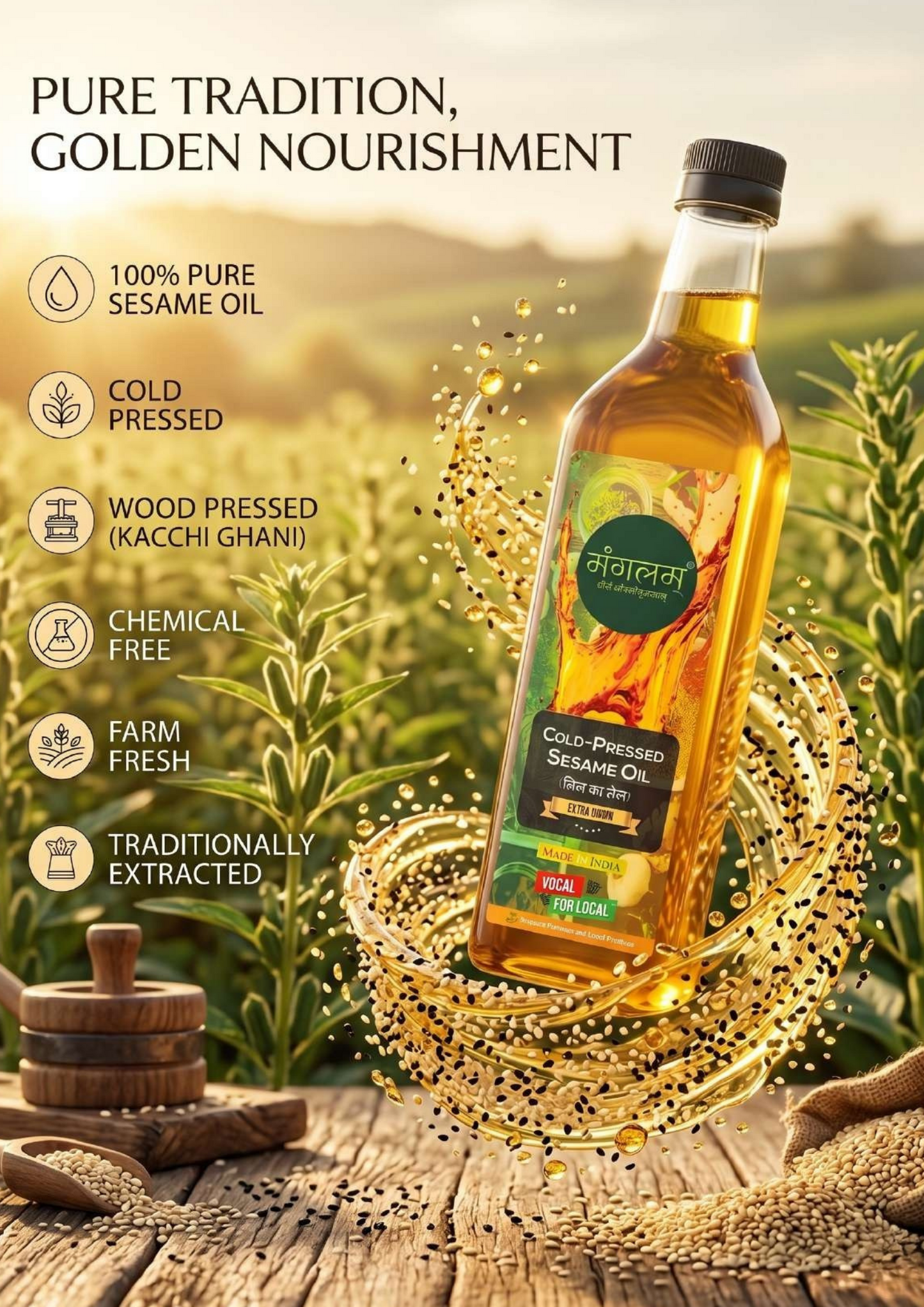 Mangalam Cold Pressed Sesame Oil (Til Oil) – Cold Pressed, Unrefined | 1L