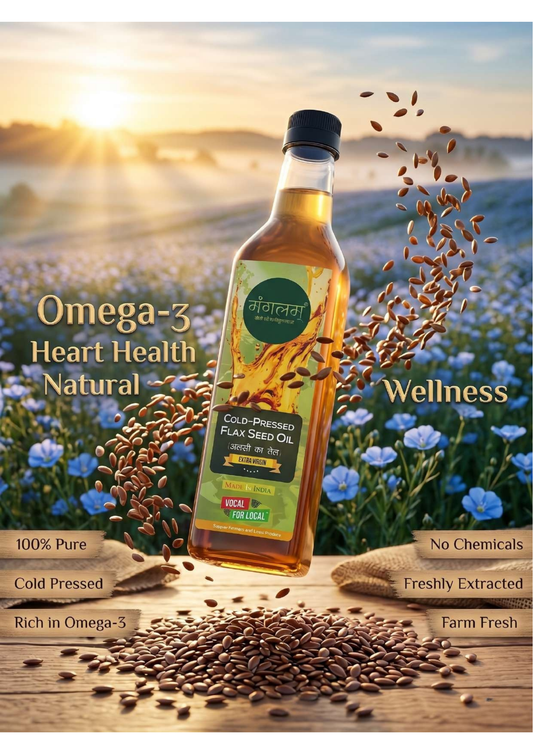 Mangalam Wood Pressed Flaxseed Oil (Alsi Oil) – Cold Pressed, Unrefined | Rich in Omega-3 | 1L