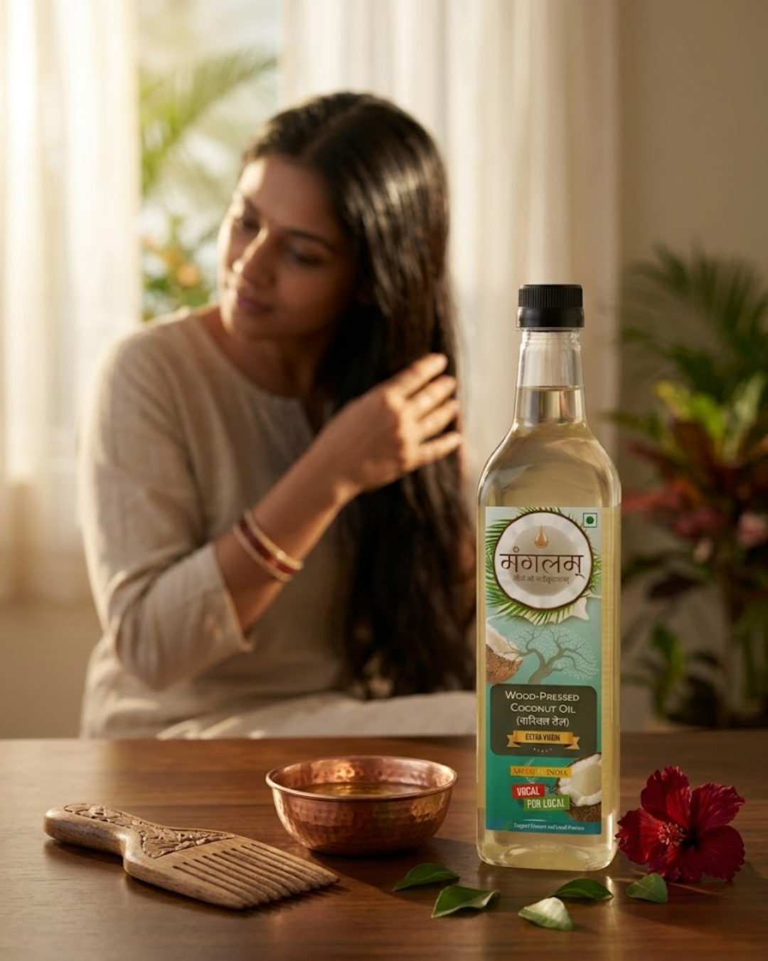 Mangalam Wood Pressed Coconut Oil (Nariyal Tel) – Cold Pressed, Unrefined | 1L